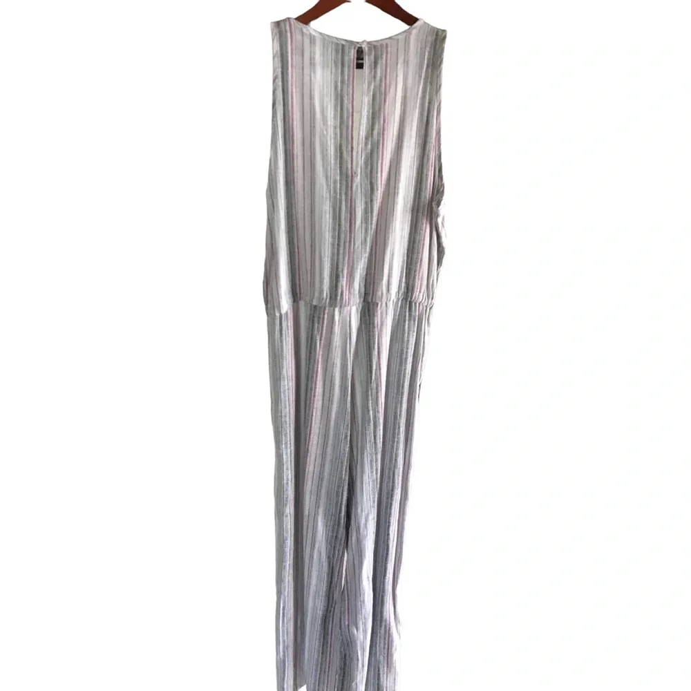 NWT Anthropologie Drew Jumpsuit Olive Combo Sz Medium Green, Cream, Pink Stripes